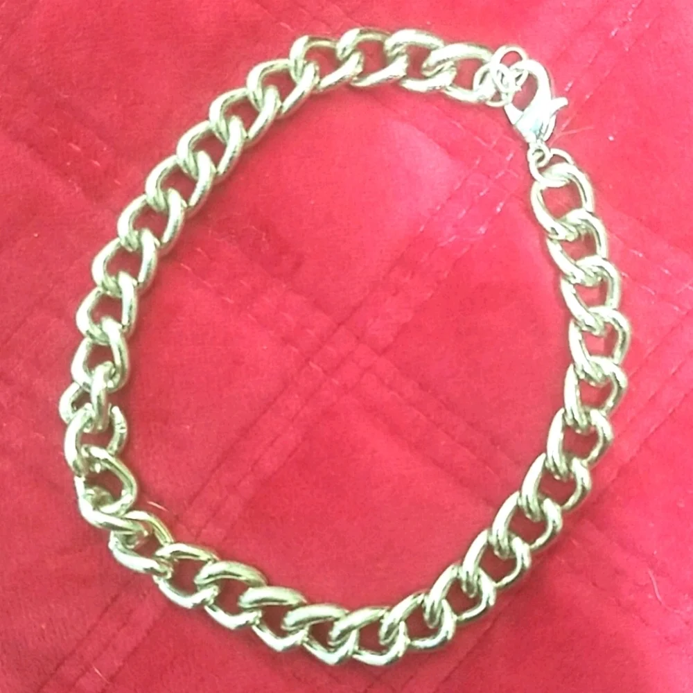 Bracelet silver tone iron curb chain New Mens Unisex large 9